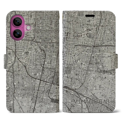 【桃谷（大阪府）】地図柄iPhoneケース（手帳タイプ）モノトーン・iPhone 16 Pro 用