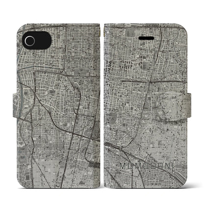 【桃谷（大阪府）】地図柄iPhoneケース（手帳タイプ）モノトーン・iPhone SE（第3 / 第2世代） / 8 / 7 / 6s / 6 用