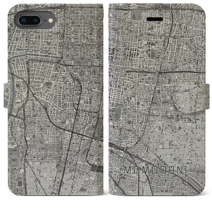 【桃谷（大阪府）】地図柄iPhoneケース（手帳タイプ）モノトーン・iPhone 8Plus /7Plus / 6sPlus / 6Plus 用