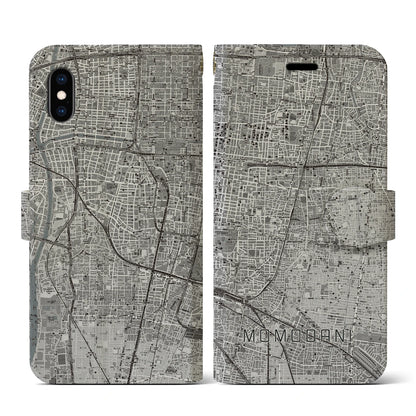 【桃谷（大阪府）】地図柄iPhoneケース（手帳タイプ）モノトーン・iPhone XS / X 用