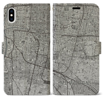 【桃谷（大阪府）】地図柄iPhoneケース（手帳タイプ）モノトーン・iPhone XS Max 用