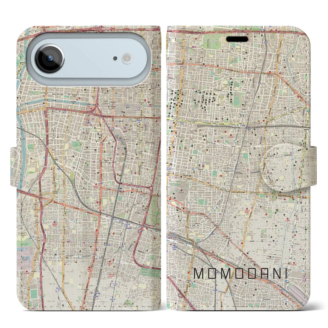 【桃谷(大阪府)】地図柄iPhoneケース(手帳タイプ)モノトーン・iPhone 17 Pro Max 用