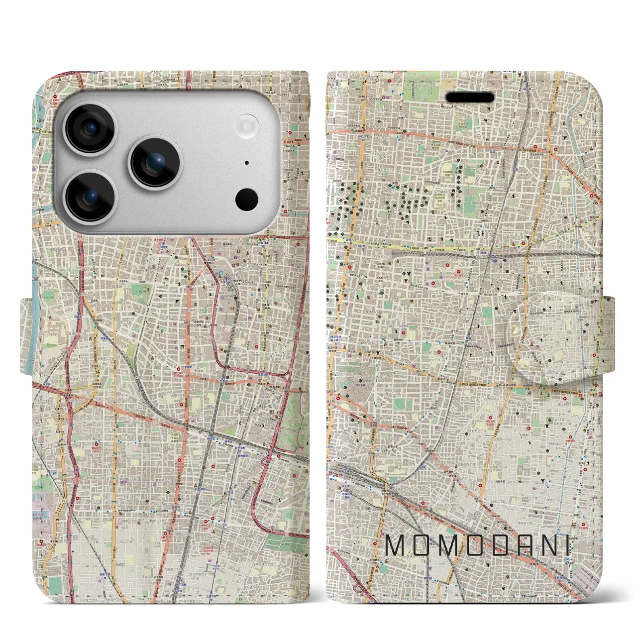 【桃谷（大阪府）】地図柄iPhoneケース（手帳タイプ）