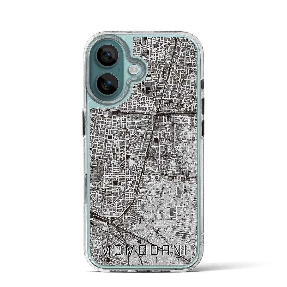 【桃谷（大阪府）】地図柄iPhoneケース（MagSafeタイプ）モノトーン・iPhone 16 Pro 用