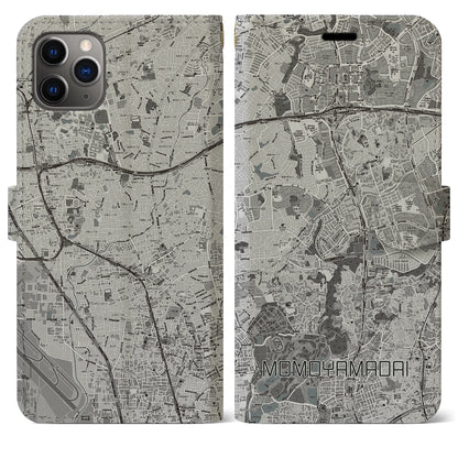 【桃山台（大阪府）】地図柄iPhoneケース（手帳タイプ）モノトーン・iPhone 11 Pro Max 用