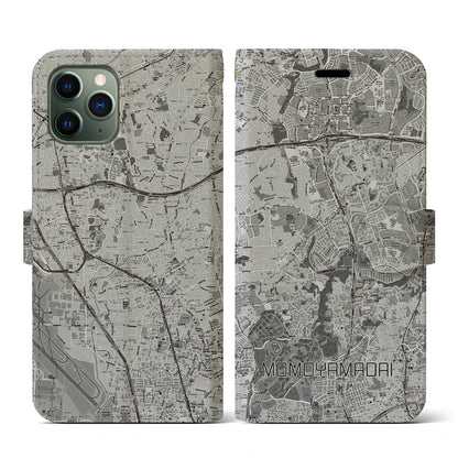 【桃山台（大阪府）】地図柄iPhoneケース（手帳タイプ）モノトーン・iPhone 11 Pro 用