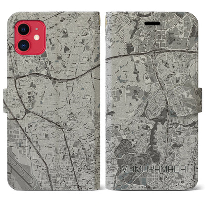【桃山台（大阪府）】地図柄iPhoneケース（手帳タイプ）モノトーン・iPhone 11 用