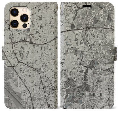 【桃山台（大阪府）】地図柄iPhoneケース（手帳タイプ）モノトーン・iPhone 12 Pro Max 用