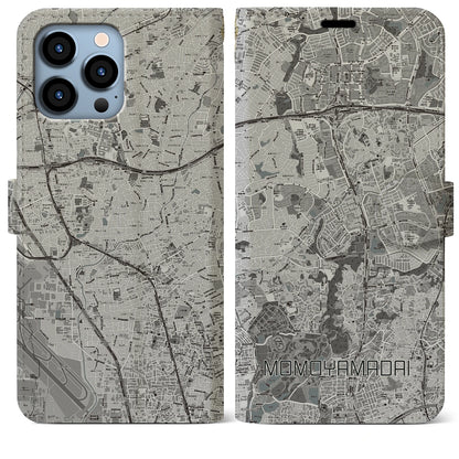 【桃山台（大阪府）】地図柄iPhoneケース（手帳タイプ）モノトーン・iPhone 13 Pro Max 用