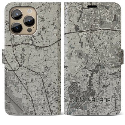 【桃山台（大阪府）】地図柄iPhoneケース（手帳タイプ）モノトーン・iPhone 14 Pro Max 用