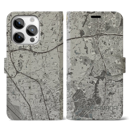 【桃山台（大阪府）】地図柄iPhoneケース（手帳タイプ）モノトーン・iPhone 14 Pro 用