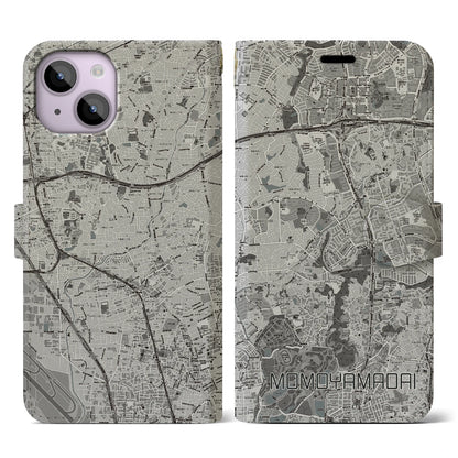 【桃山台（大阪府）】地図柄iPhoneケース（手帳タイプ）モノトーン・iPhone 14 用