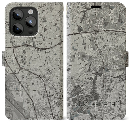 【桃山台（大阪府）】地図柄iPhoneケース（手帳タイプ）モノトーン・iPhone 15 Pro Max 用