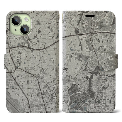 【桃山台（大阪府）】地図柄iPhoneケース（手帳タイプ）モノトーン・iPhone 15 用