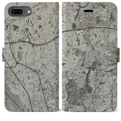 【桃山台（大阪府）】地図柄iPhoneケース（手帳タイプ）モノトーン・iPhone 8Plus /7Plus / 6sPlus / 6Plus 用