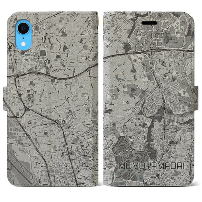 【桃山台（大阪府）】地図柄iPhoneケース（手帳タイプ）モノトーン・iPhone XR 用