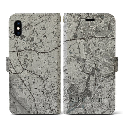 【桃山台（大阪府）】地図柄iPhoneケース（手帳タイプ）モノトーン・iPhone XS / X 用