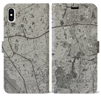【桃山台（大阪府）】地図柄iPhoneケース（手帳タイプ）モノトーン・iPhone XS Max 用