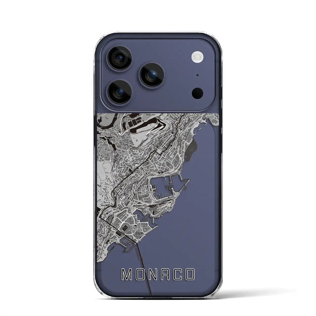 【モナコ】地図柄iPhoneケース（クリアタイプ）モノトーン・iPhone 17 Pro Max 用