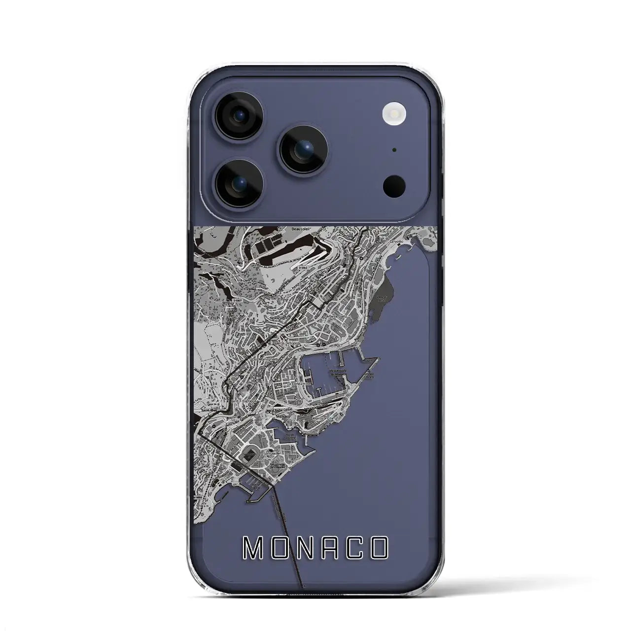 【モナコ】地図柄iPhoneケース（クリアタイプ）モノトーン・iPhone 17 Pro Max 用