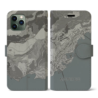 【モナコ】地図柄iPhoneケース（手帳タイプ）モノトーン・iPhone 11 Pro 用