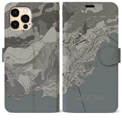 【モナコ】地図柄iPhoneケース（手帳タイプ）モノトーン・iPhone 12 Pro Max 用