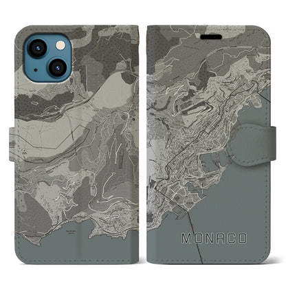 【モナコ】地図柄iPhoneケース（手帳タイプ）モノトーン・iPhone 13 用