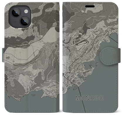 【モナコ】地図柄iPhoneケース（手帳タイプ）モノトーン・iPhone 14 Plus 用
