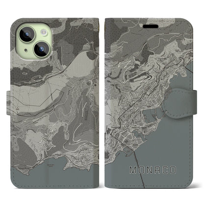 【モナコ】地図柄iPhoneケース（手帳タイプ）モノトーン・iPhone 15 用