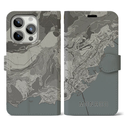 【モナコ】地図柄iPhoneケース（手帳タイプ）モノトーン・iPhone 15 Pro 用