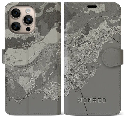 【モナコ】地図柄iPhoneケース（手帳タイプ）モノトーン・iPhone 16 Plus 用