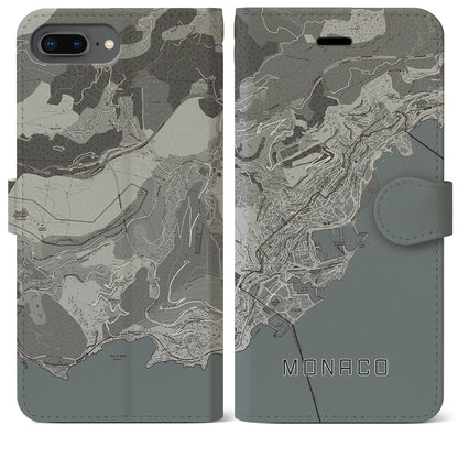 【モナコ】地図柄iPhoneケース（手帳タイプ）モノトーン・iPhone 8Plus /7Plus / 6sPlus / 6Plus 用