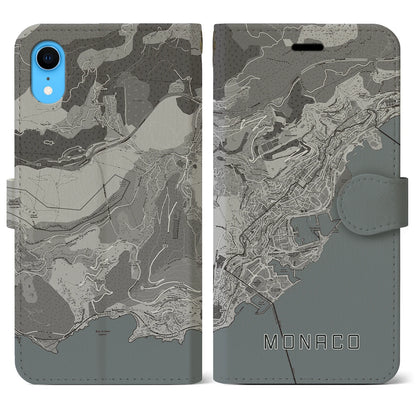 【モナコ】地図柄iPhoneケース（手帳タイプ）モノトーン・iPhone XR 用