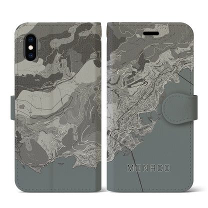 【モナコ】地図柄iPhoneケース（手帳タイプ）モノトーン・iPhone XS / X 用