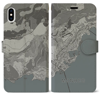 【モナコ】地図柄iPhoneケース（手帳タイプ）モノトーン・iPhone XS Max 用