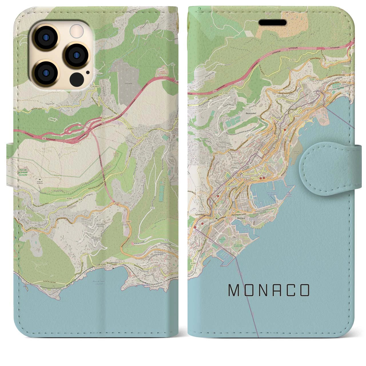 【モナコ】地図柄iPhoneケース（手帳両面タイプ・ナチュラル）iPhone 12 Pro Max 用