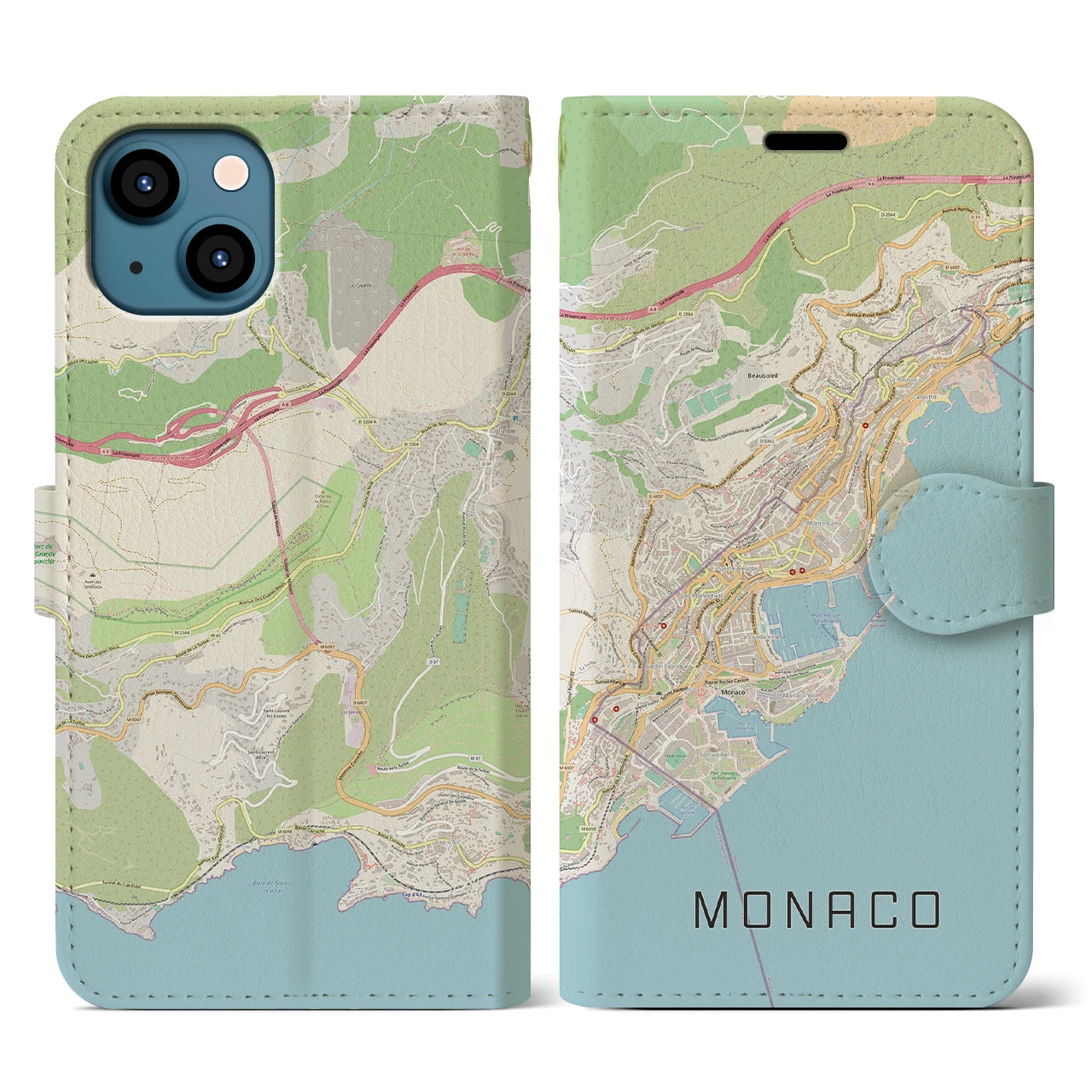 【モナコ】地図柄iPhoneケース（手帳両面タイプ・ナチュラル）iPhone 13 用