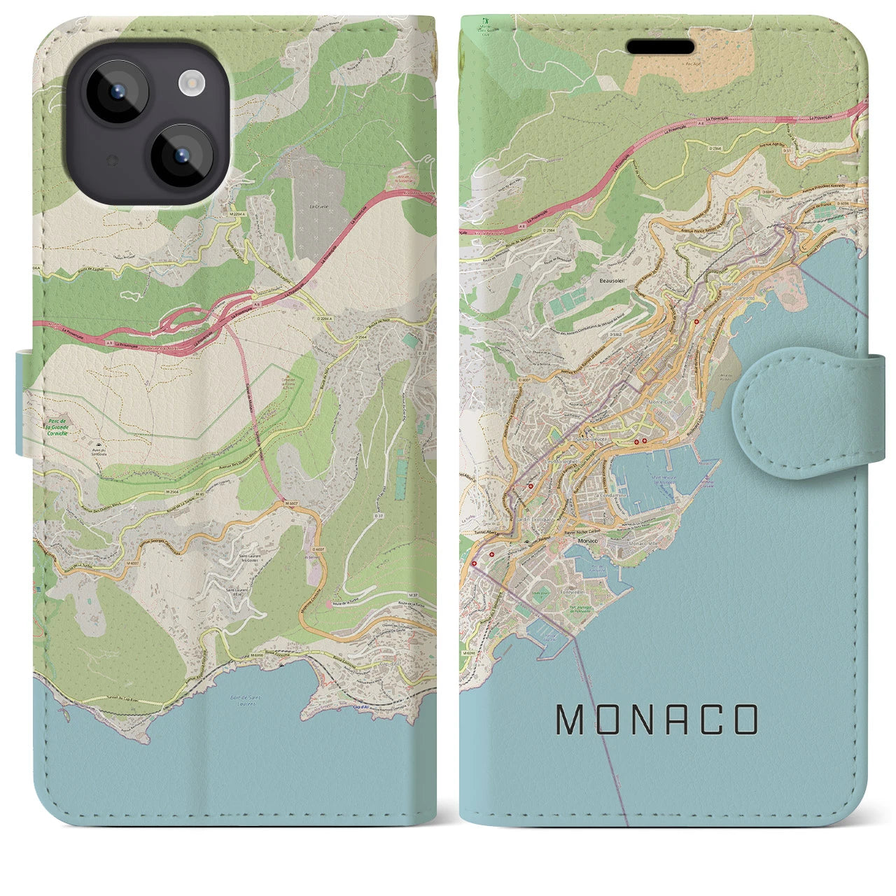 【モナコ】地図柄iPhoneケース（手帳両面タイプ・ナチュラル）iPhone 14 Plus 用