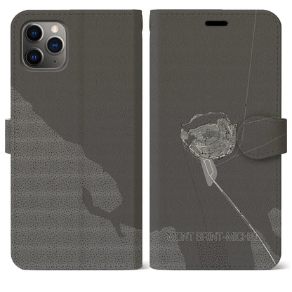 【モン・サン＝ミシェル（フランス）】地図柄iPhoneケース（手帳タイプ）モノトーン・iPhone 11 Pro Max 用