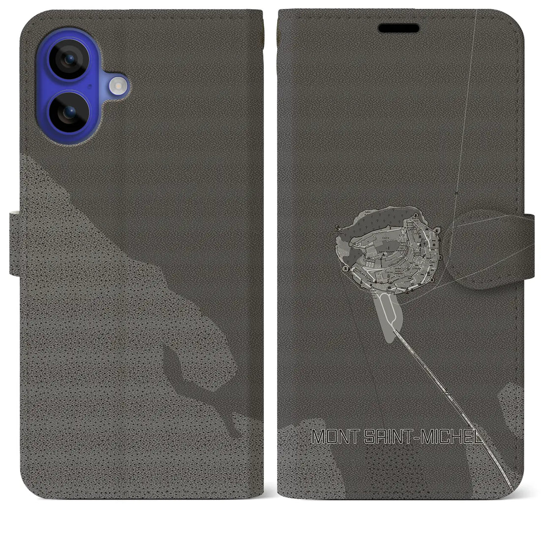 【モン・サン=ミシェル(フランス)】地図柄iPhoneケース(手帳タイプ)モノトーン・iPhone 16 Pro Max 用
