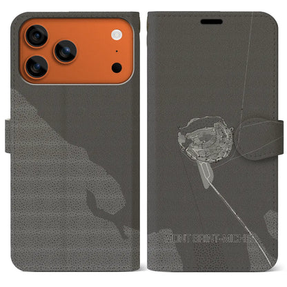 【モン・サン＝ミシェル（フランス）】地図柄iPhoneケース（手帳タイプ）