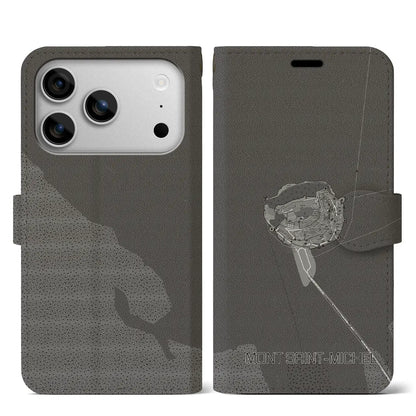 【モン・サン＝ミシェル（フランス）】地図柄iPhoneケース（手帳タイプ）