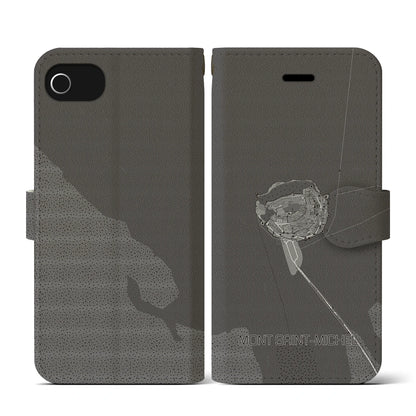 【モン・サン＝ミシェル（フランス）】地図柄iPhoneケース（手帳タイプ）モノトーン・iPhone SE（第3 / 第2世代） / 8 / 7 / 6s / 6 用