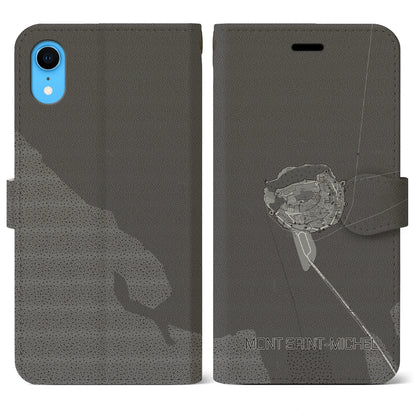 【モン・サン＝ミシェル（フランス）】地図柄iPhoneケース（手帳タイプ）モノトーン・iPhone XR 用