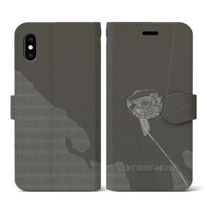 【モン・サン＝ミシェル（フランス）】地図柄iPhoneケース（手帳タイプ）モノトーン・iPhone XS / X 用