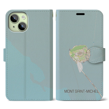 【モン・サン＝ミシェル（フランス）】地図柄iPhoneケース（手帳タイプ）ナチュラル・iPhone 15 用