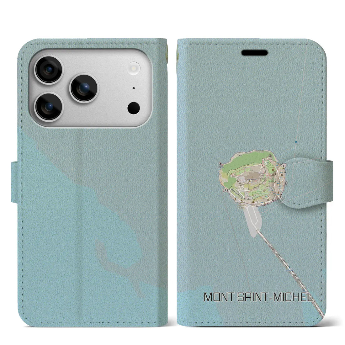 【モン・サン＝ミシェル（フランス）】地図柄iPhoneケース（手帳タイプ）モノトーン・iPhone 17 Pro Max 用