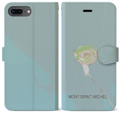 【モン・サン＝ミシェル（フランス）】地図柄iPhoneケース（手帳タイプ）ナチュラル・iPhone 8Plus /7Plus / 6sPlus / 6Plus 用