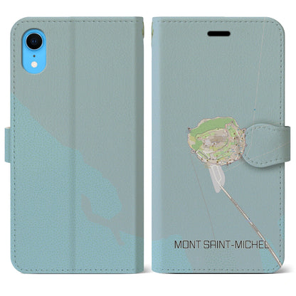 【モン・サン＝ミシェル（フランス）】地図柄iPhoneケース（手帳タイプ）ナチュラル・iPhone XR 用