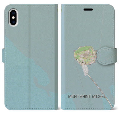 【モン・サン＝ミシェル（フランス）】地図柄iPhoneケース（手帳タイプ）ナチュラル・iPhone XS Max 用